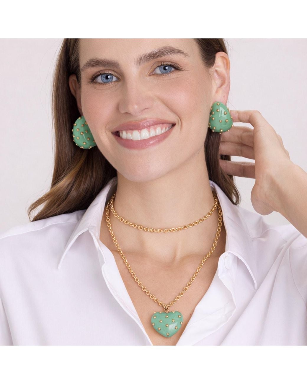 Michael Nash Jewelry Metallic Ophelia Jade Resin Studded Heart Pendant