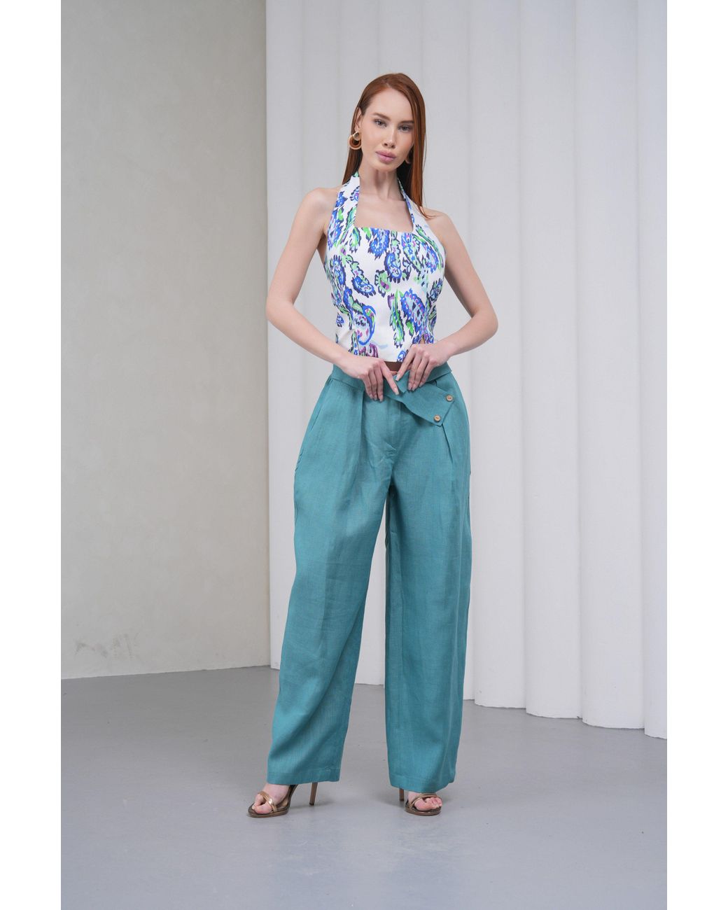 Lumina Eligma Blue The Wrapline Linen Trouser