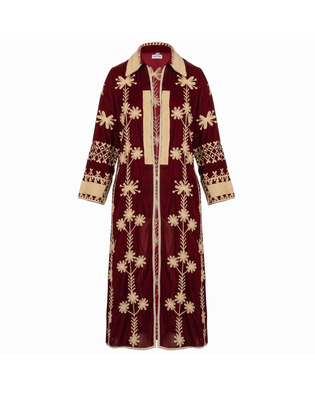 Antra Designs Red Suki Claret Silk Velvet Coat