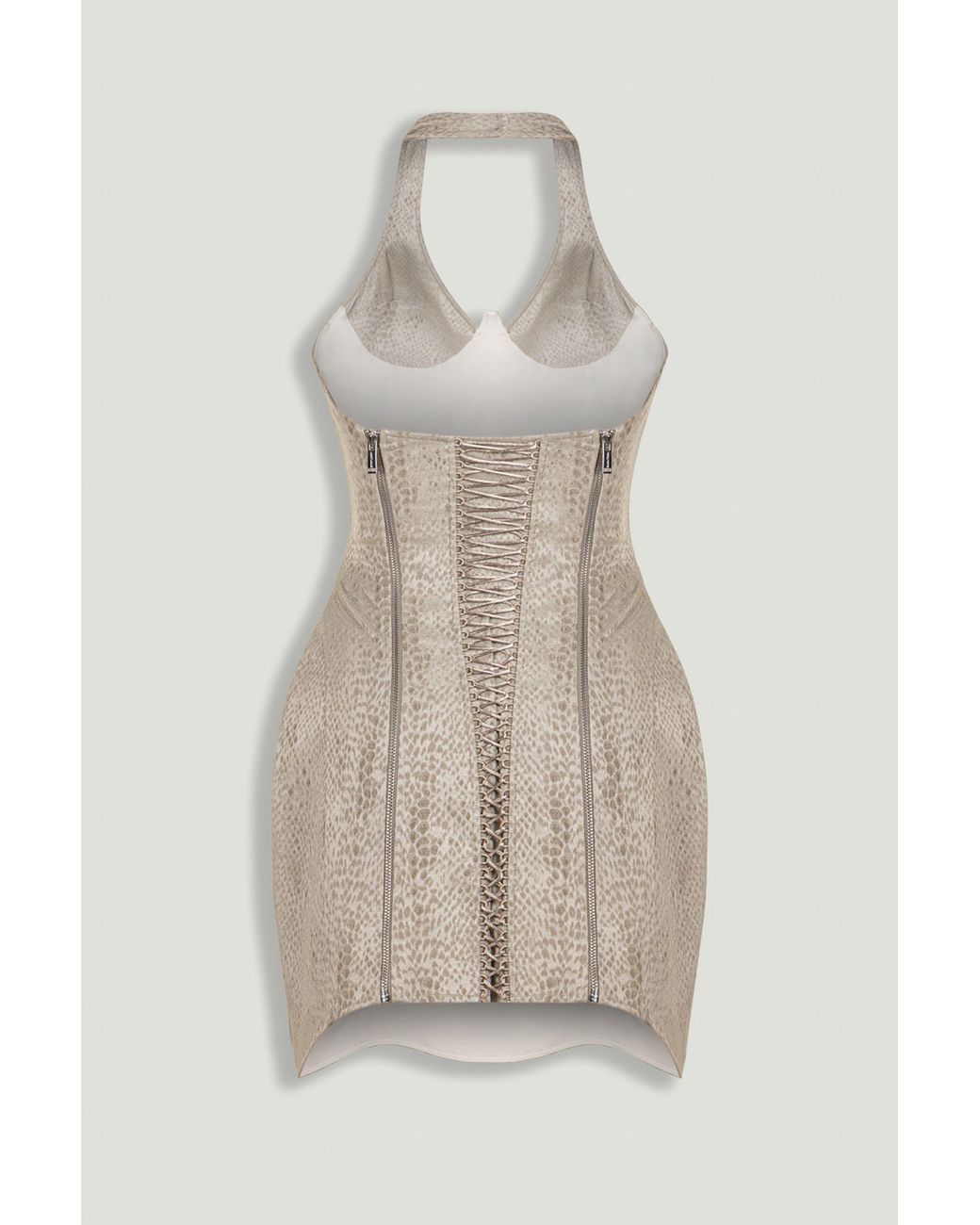 Nocturne Natural Snake-Print Boned Mini Corset Dress