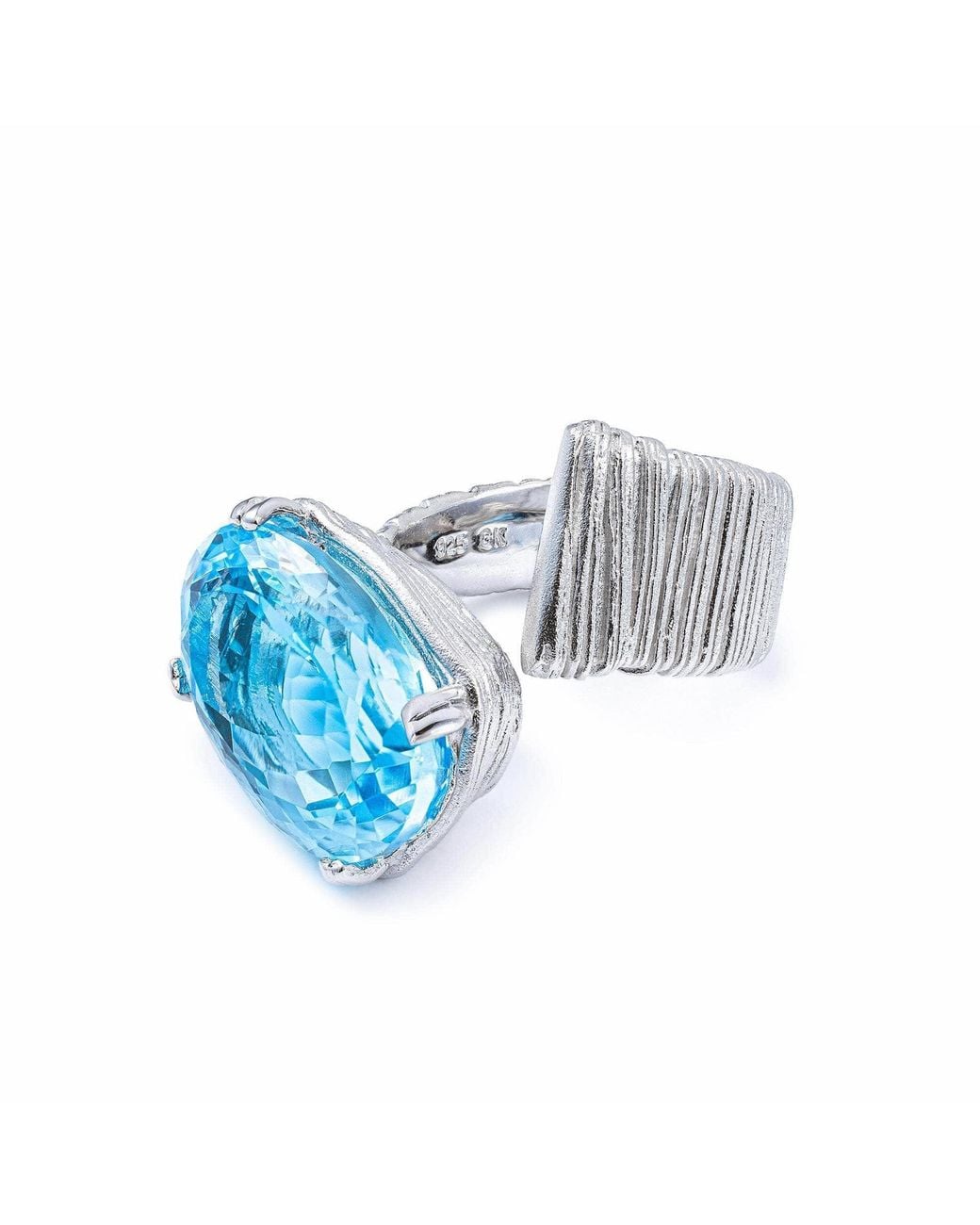 German Kabirski Blue Velis Open Ring With Natural Oval Cut Topaz