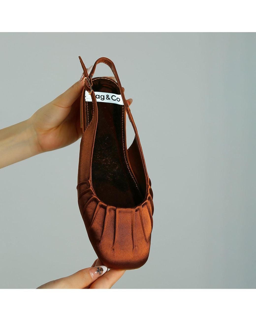 Toe Dusting Rag & Co Cheeni Satin Square Toe Flat Slingbacks in Brown | Lyst