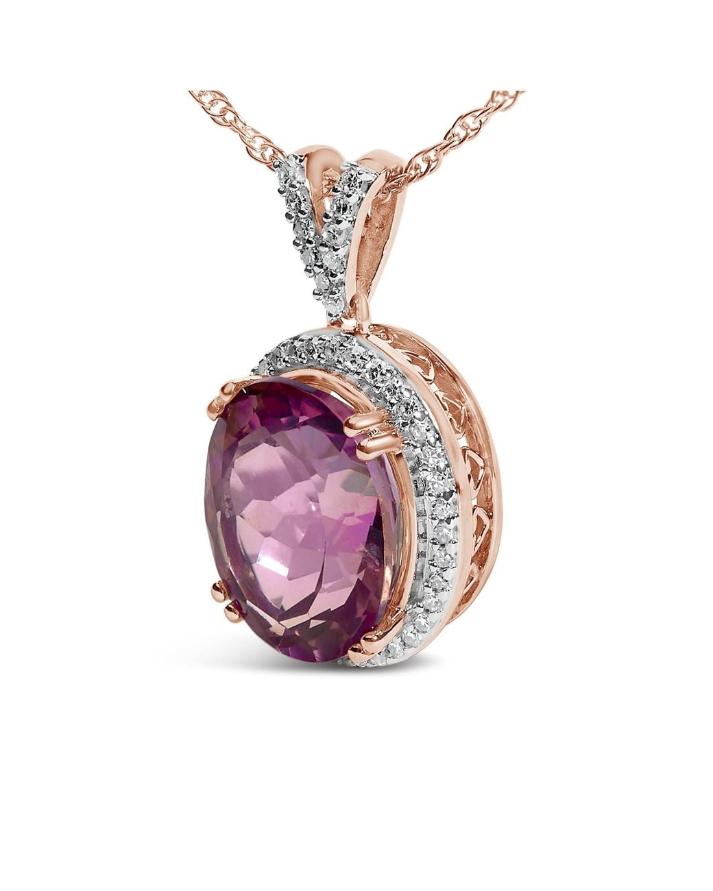 Haus of Brilliance Pink 14K Rose Vermeil 1/5 Cttw Diamond Quartz Oval Pendant Necklace