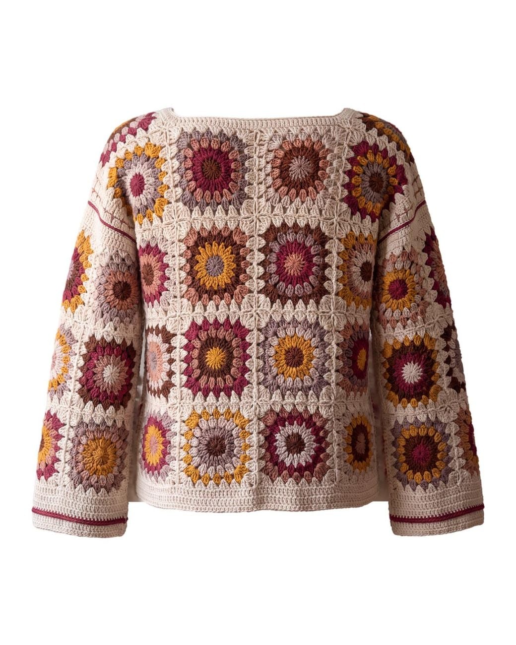 Ana Chic Brown Cream Granny Square Handmade Crochet Jumper