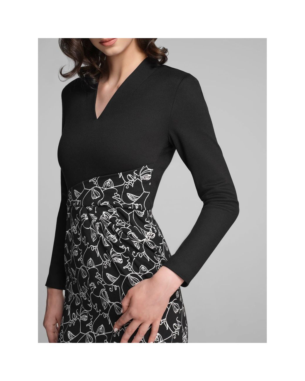 Rumour London Black Michelle Tailored Dress With Contrasting Contour Jacquard Skirt