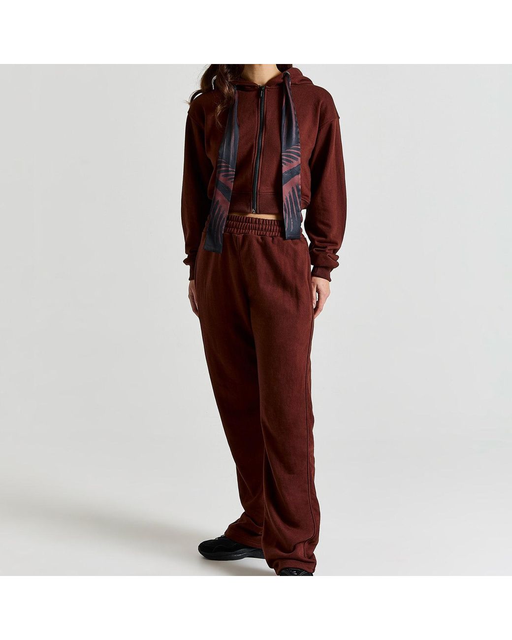 ROSIE BILLINGTON Brown Safari Scarf Cropped Hoodie