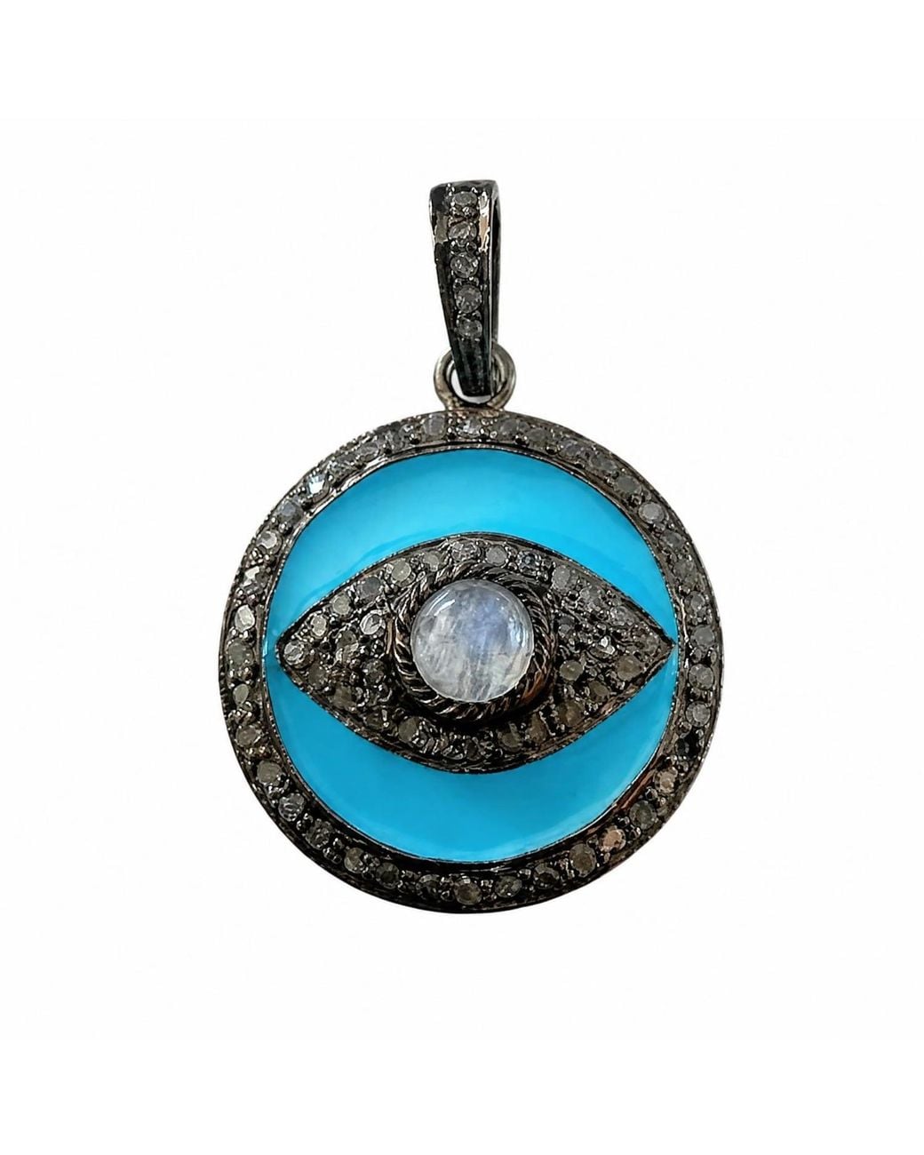 Heather Hawkins Jewelry Blue Evil Eye Enamel Diamond Oxidized Sterling Pendant Charm