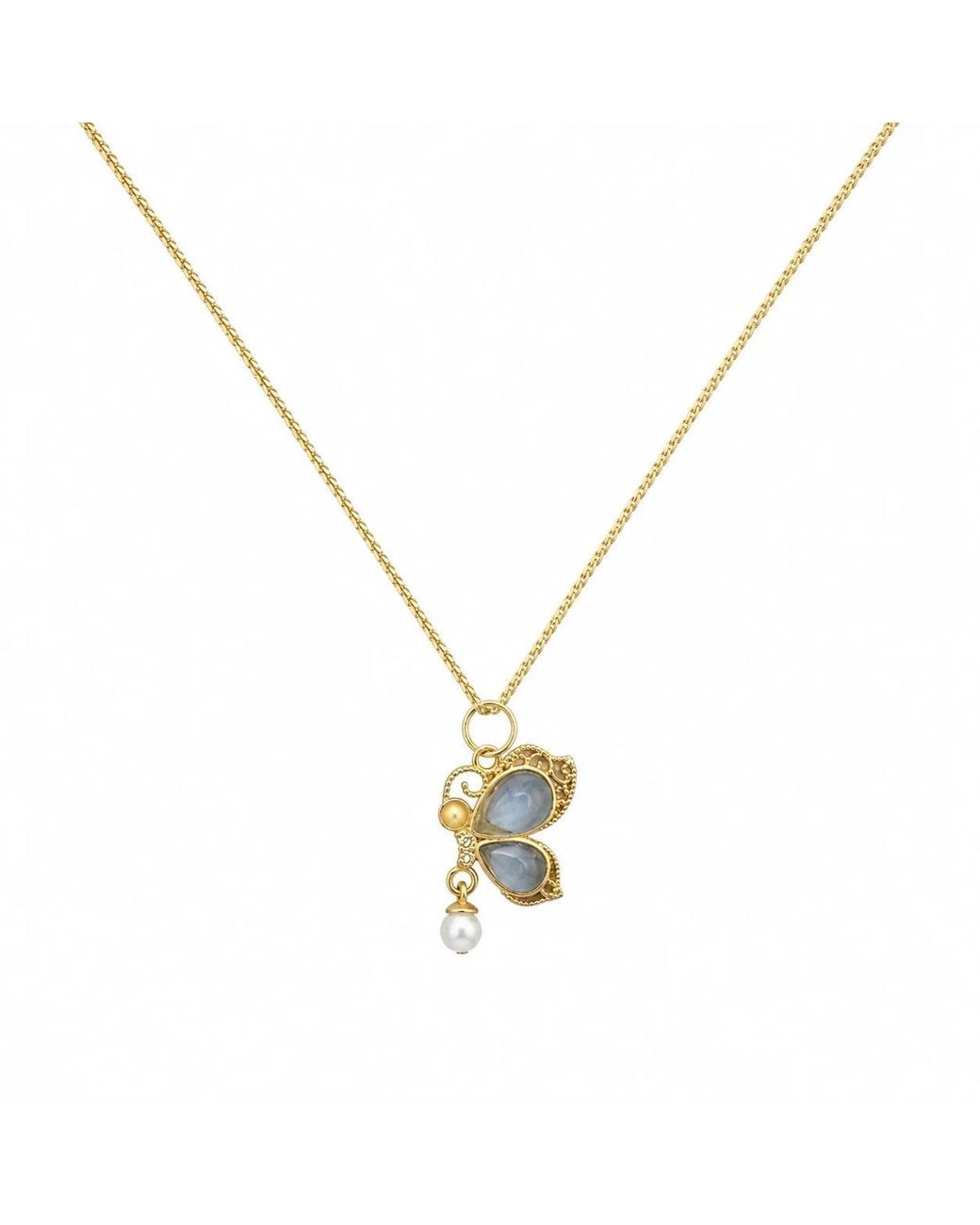 Angel Barocco Metallic Butterfly & Pearl Drop Pendant Necklace
