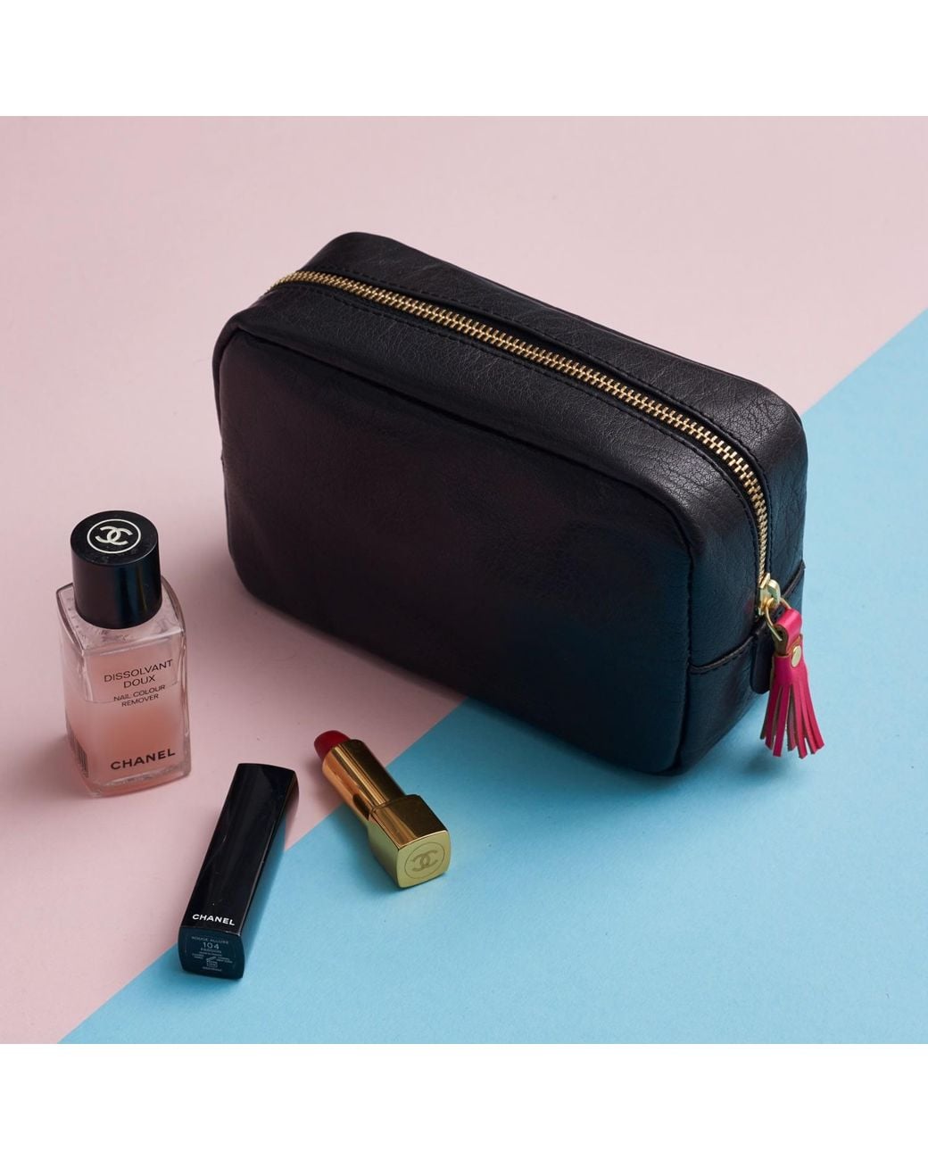 VIDA VIDA Blue Leather Make-Up Bag With Tassel
