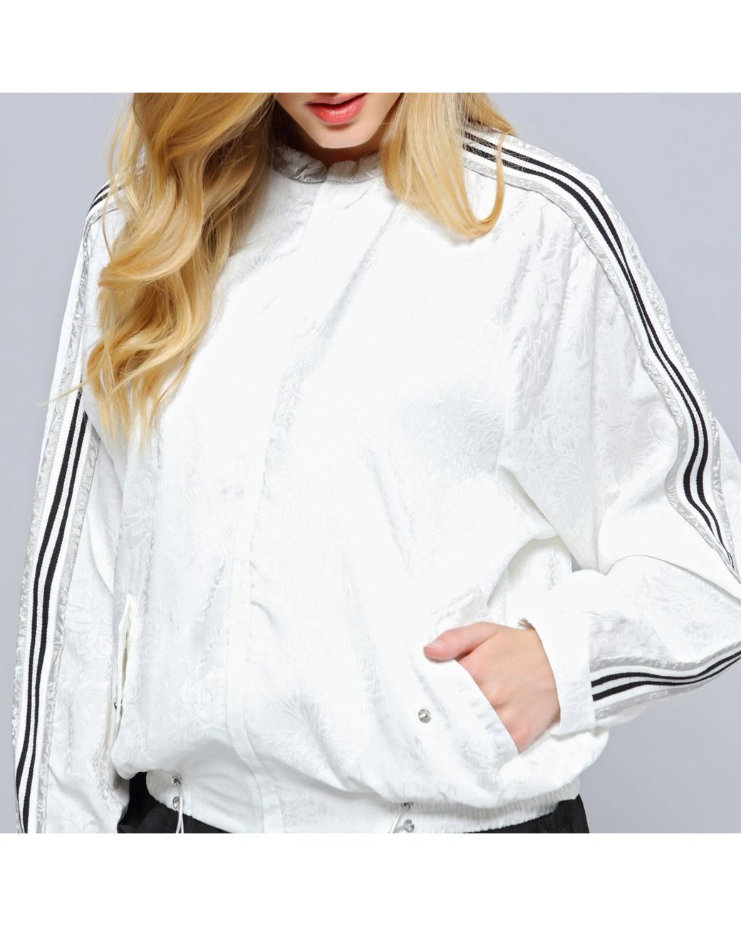 Smart and Joy Natural Light Embossed Bomber Jacket