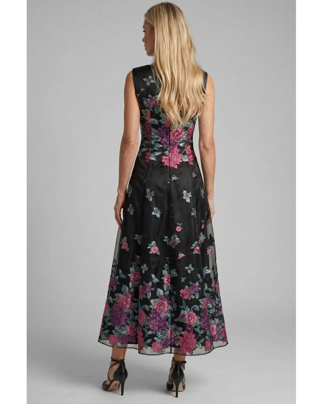 Luna Fashion House Black Cyclamen Floral Maxi Dress, Rina