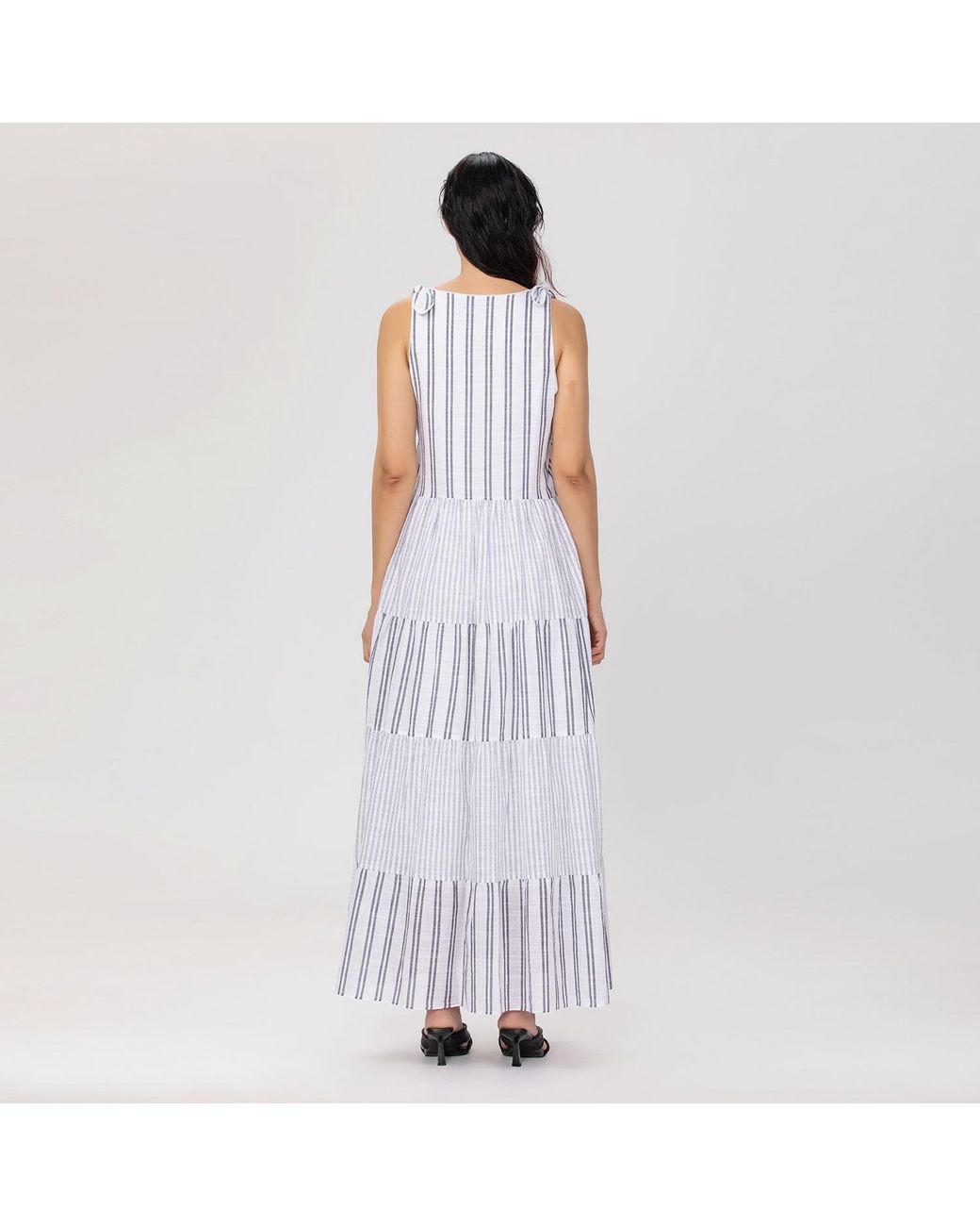 Smart and Joy Purple Tiered Panels Stripes Game Dress