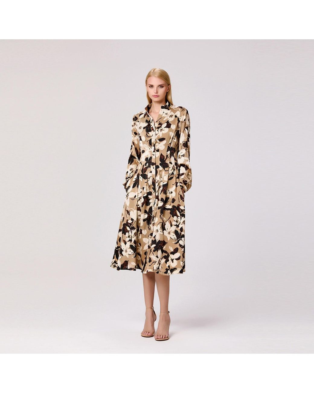 Smart and Joy Natural Neutrals Macro Flower Print Shirt Dress