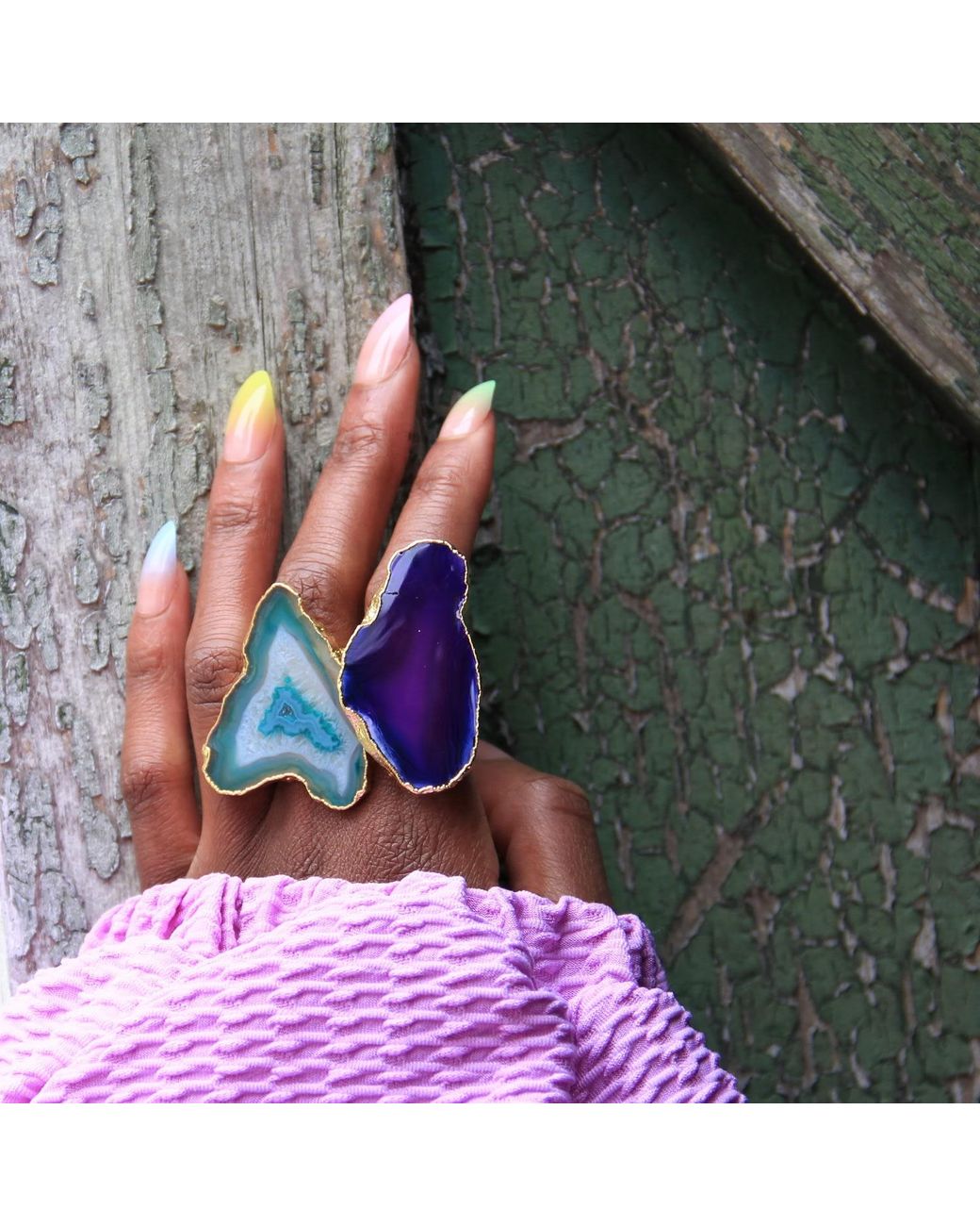 YAA YAA LONDON Green Ultra Mega Gemstone Statement Ring
