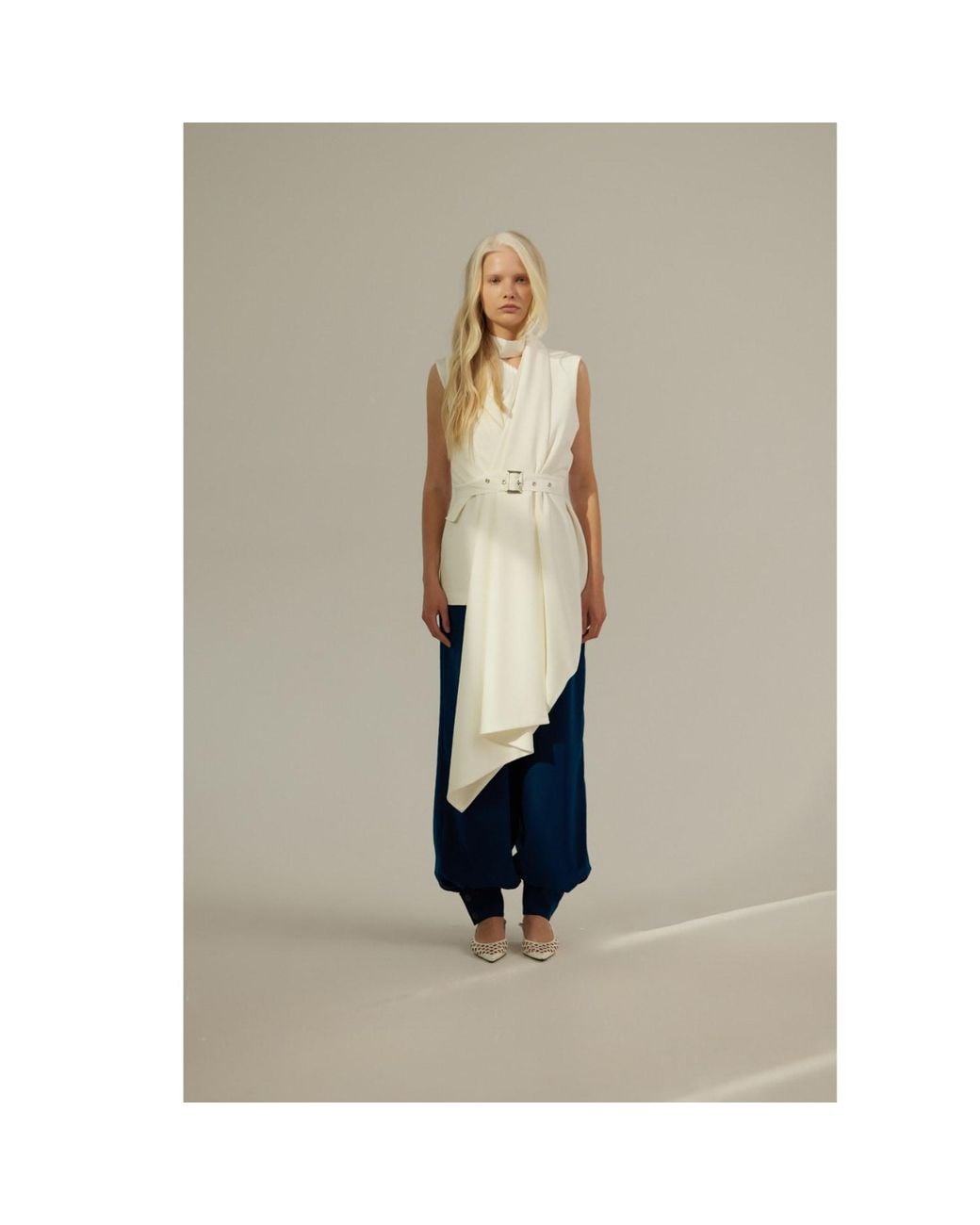 Julia Allert Natural Neutrals Asymmetrical Sleeveless Blazer — Ecru