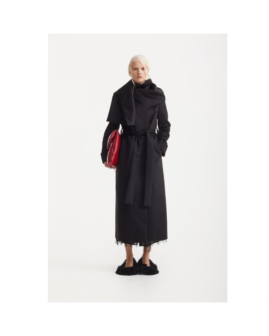 Julia Allert Black Long Wrap Coat With Drape Collar