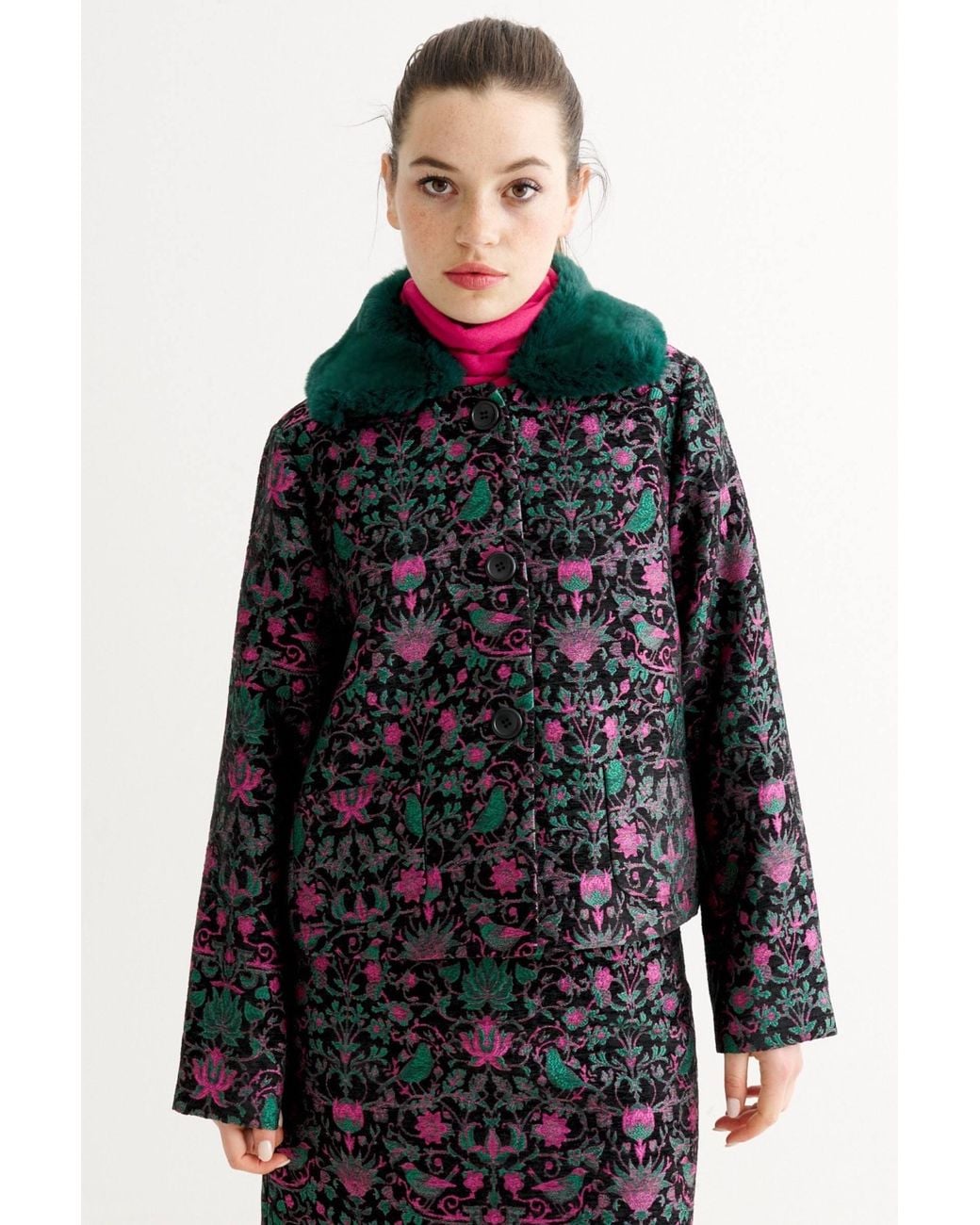 Louche Green Apple Belle Plume Fur Trim Cropped Jacket