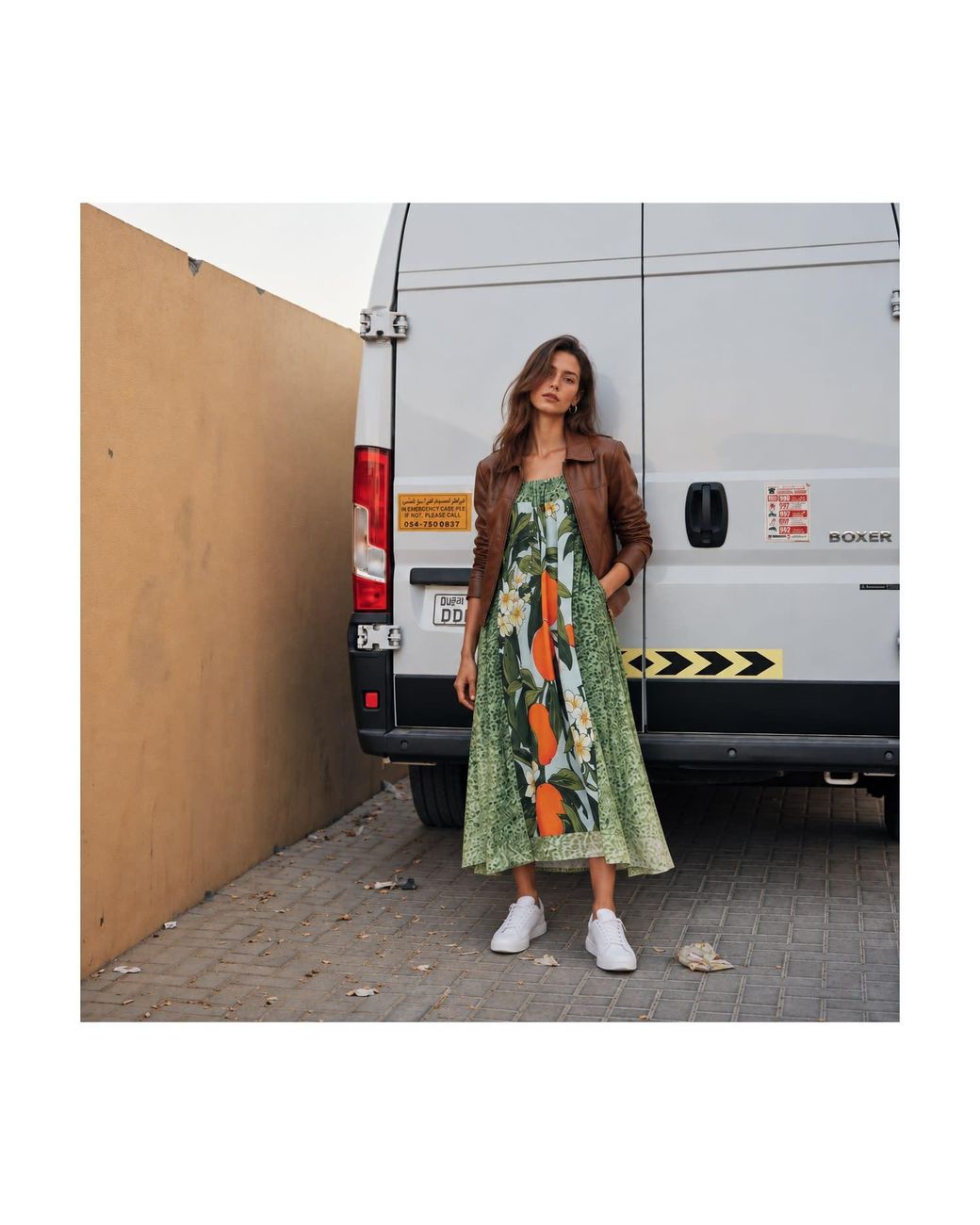 DHARA SHETH DUBAI Green Fleur & Fruit Vintage Spaghetti Strap Maxi Dress