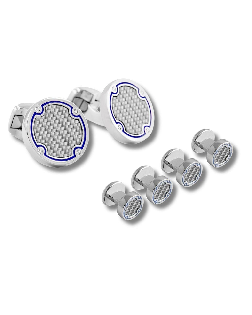 Tateossian Metallic Thompson Carbon Cufflink And Shirt Studs Set for men