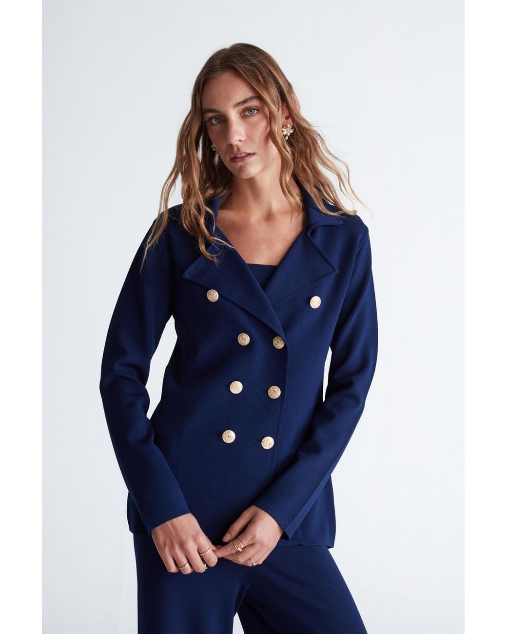 Peraluna Blue Katherine Standard Cut Knit Blazer