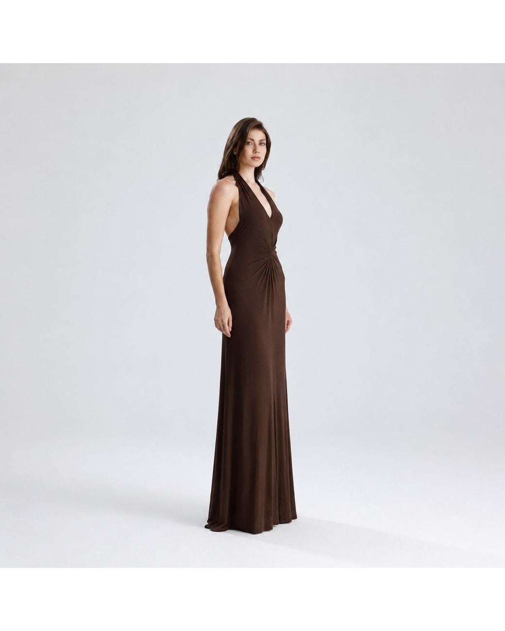 Maison De Gala Brown Sienna Mocha Halter Dress