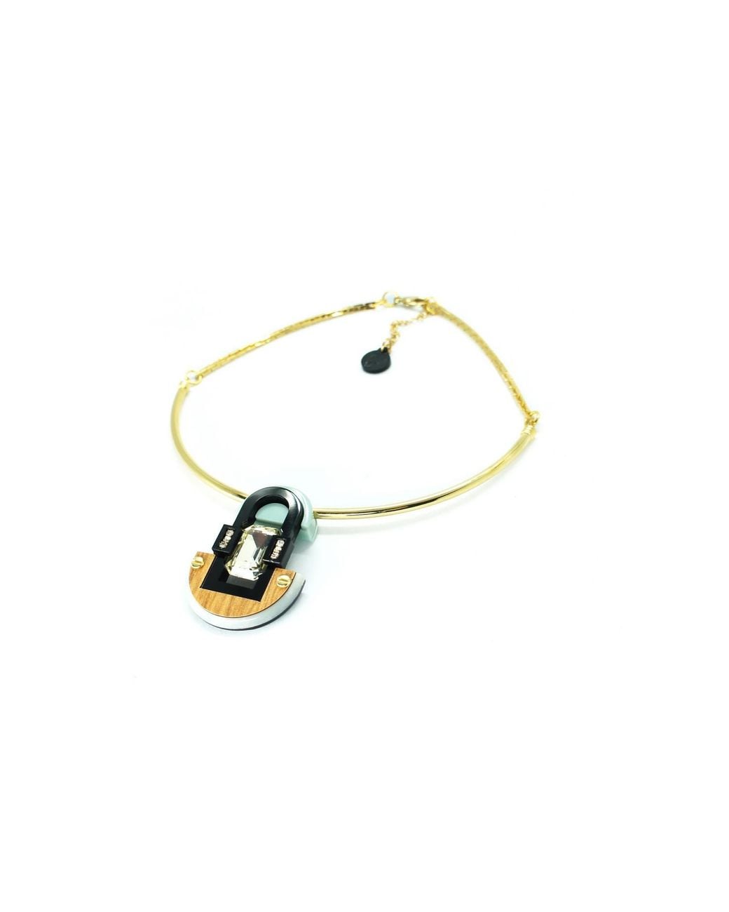 Gissa Bicalho White Handmade Acrylic Necklace Pendant Deco Mirror Rectangular Stone Cream