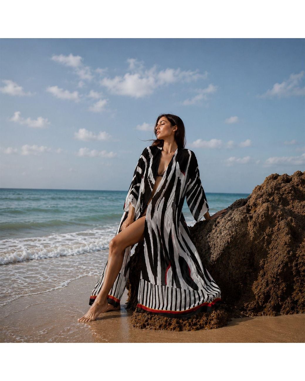 DHARA SHETH DUBAI Black Into The Wild And Stripe Zebra Animal Print Kimono Dress