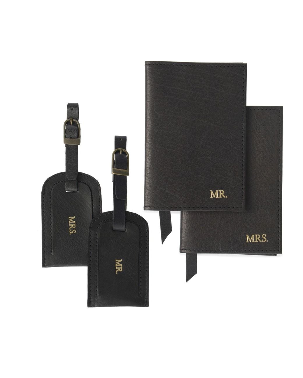 VIDA VIDA Black Mr & Mrs Leather Travel Set