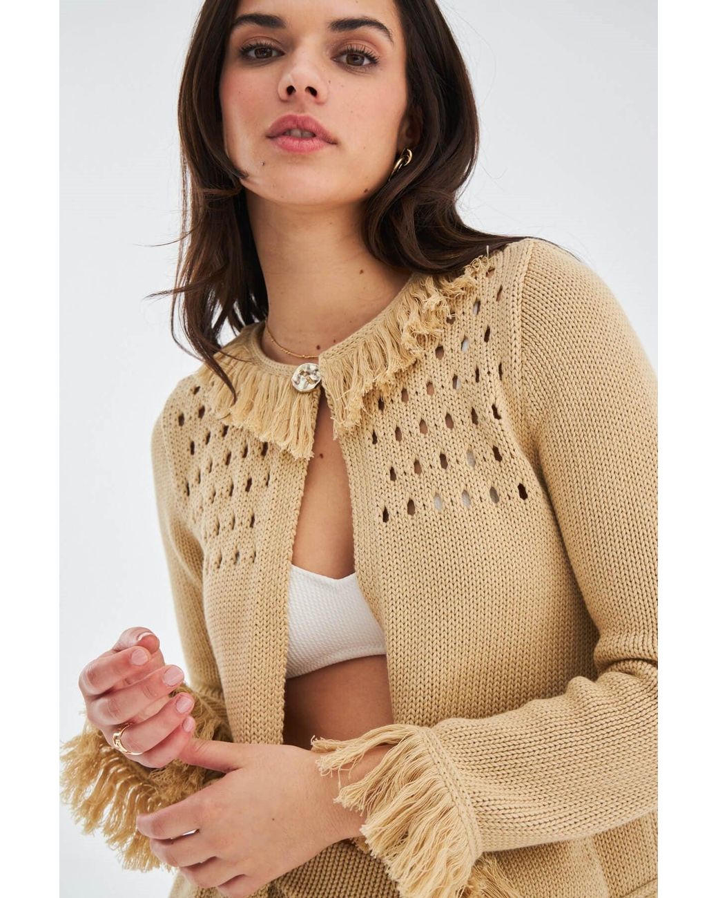 Peraluna Natural Miyoki Knitted Crop Cardigan & Shorts Matching Set