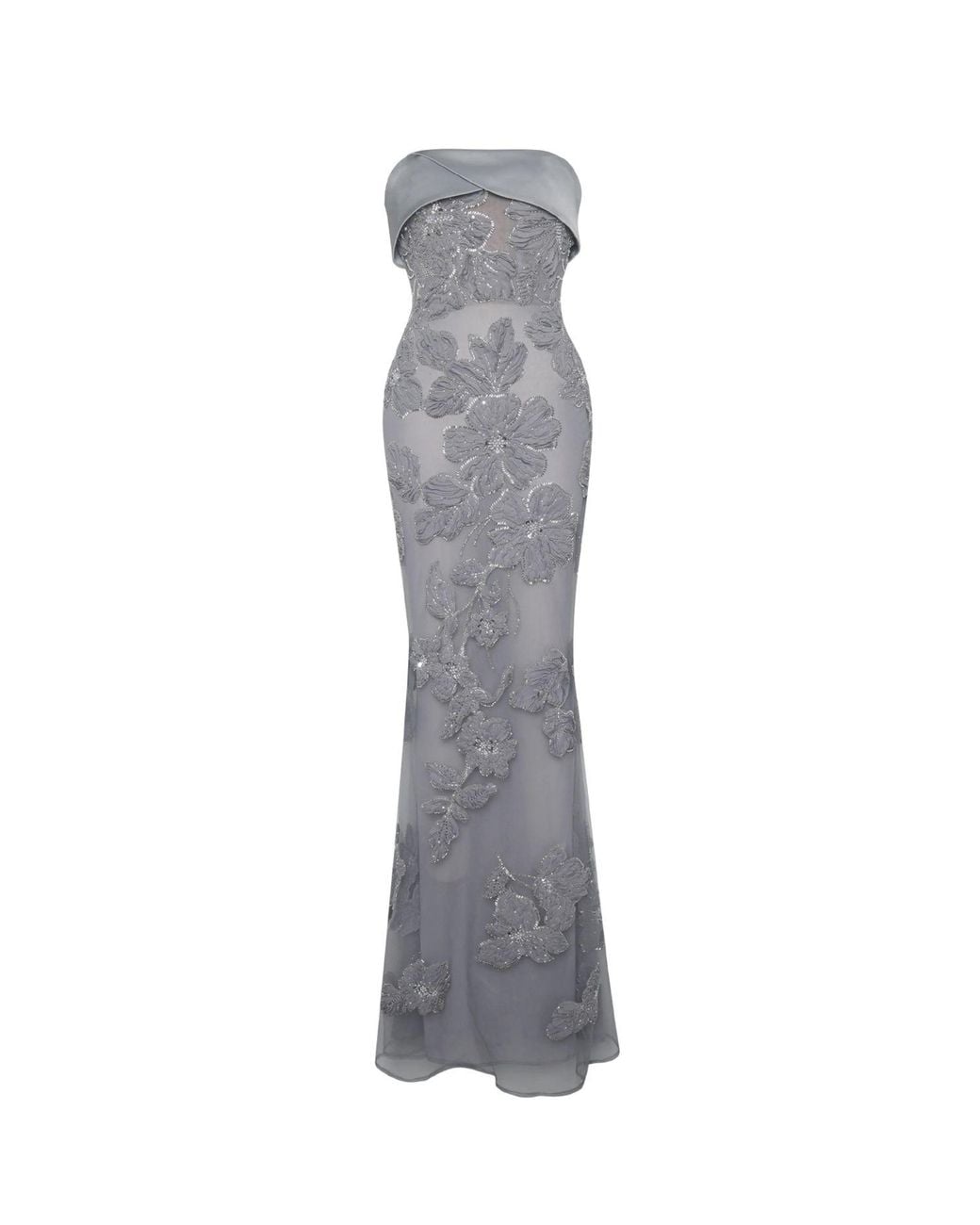 Miss Circle New York Gray Raphaela Beaded Floral Strapless Mermaid Maxi Dress