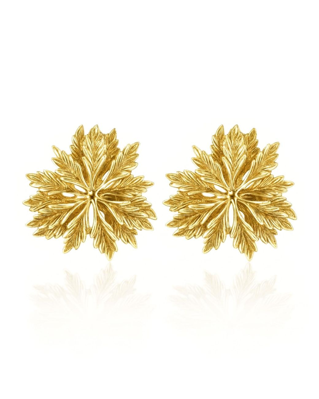 Unaloe Yellow Plated Leaf Floral Stud Earrings – Botanical Statement Design – Handmade Italian Jewelry For