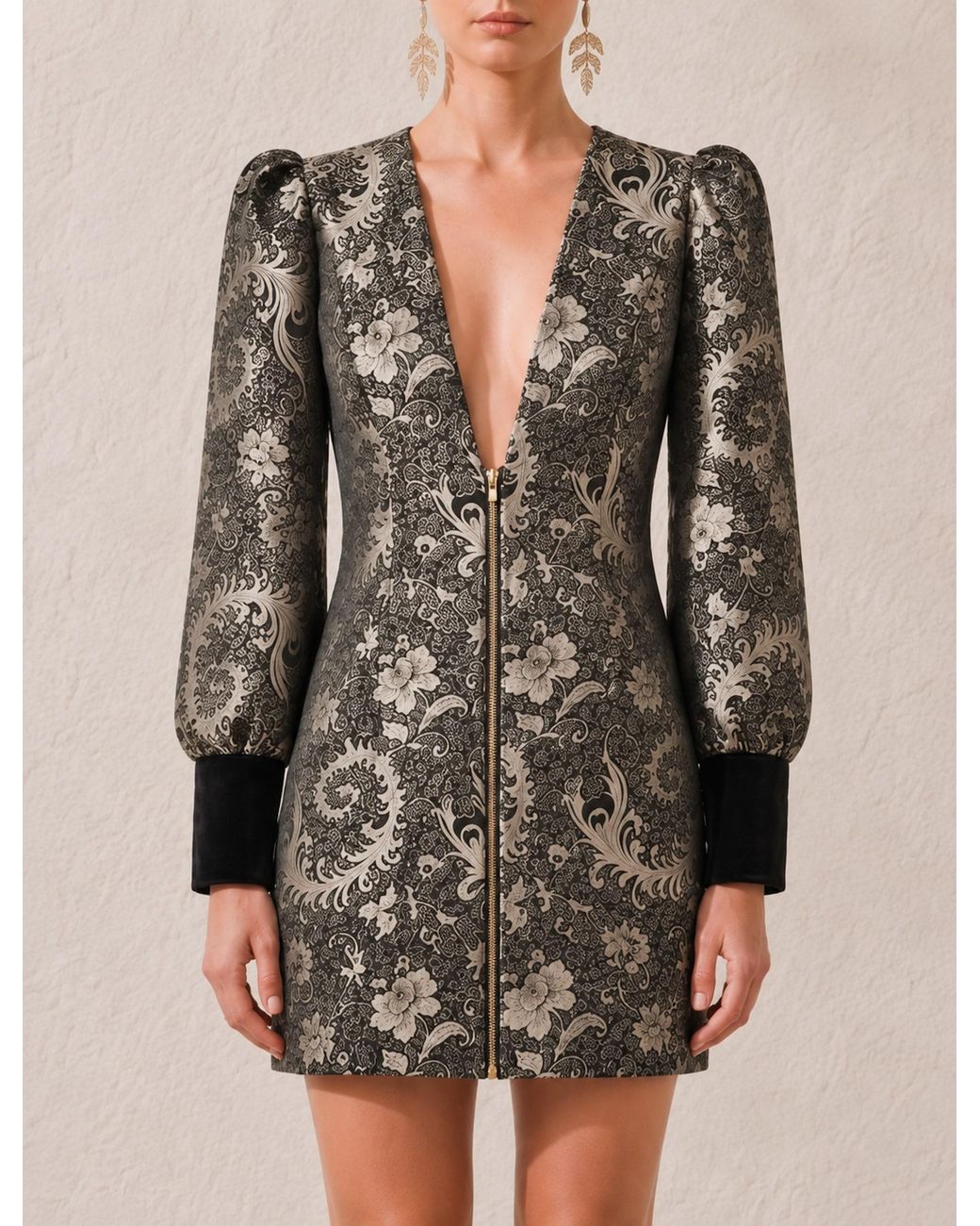 Mandarano Black Belladonna Brocade Mini Dress