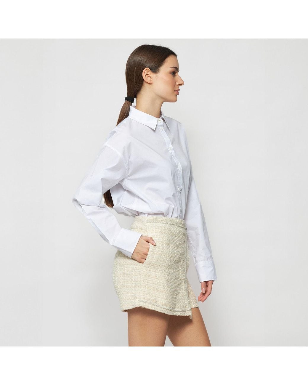 Solgo Atelier Gray Neutrals Pogonia Tweed Bouclé Skort With Beaded Trim