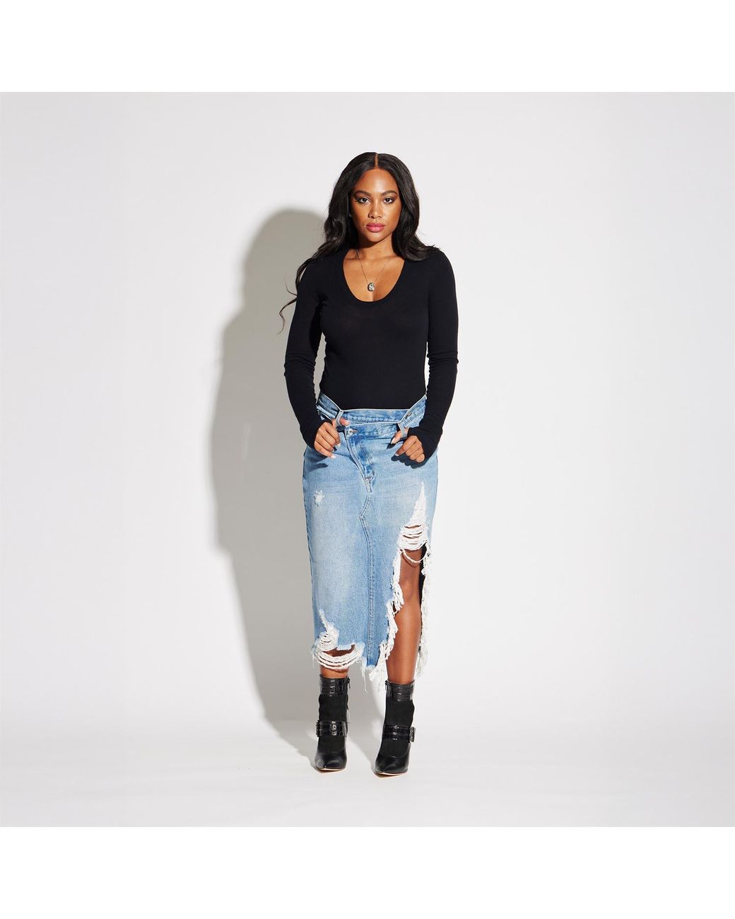 Circular Path Blue Cross Over Midi Skirt