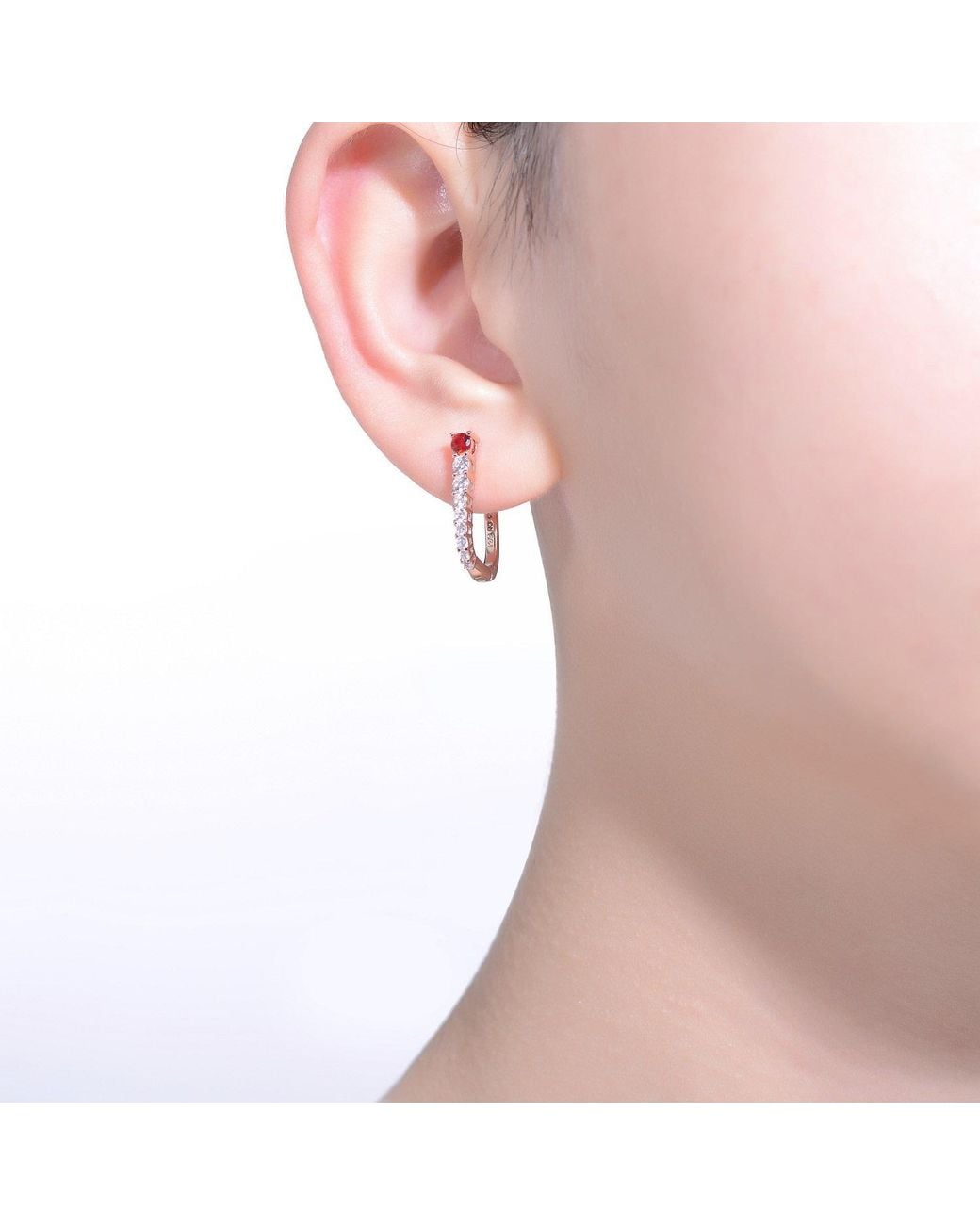 Genevive Jewelry Pink Rose Sterling Cubic Zirconia U-Shaped Huggie Hoop Earrings
