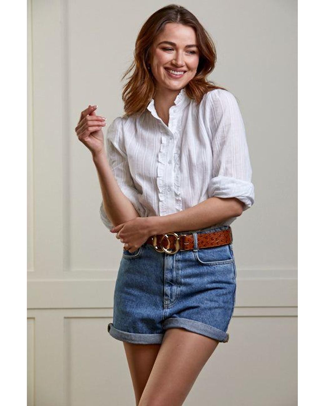 Guinea London White Frilled Cotton Blouse