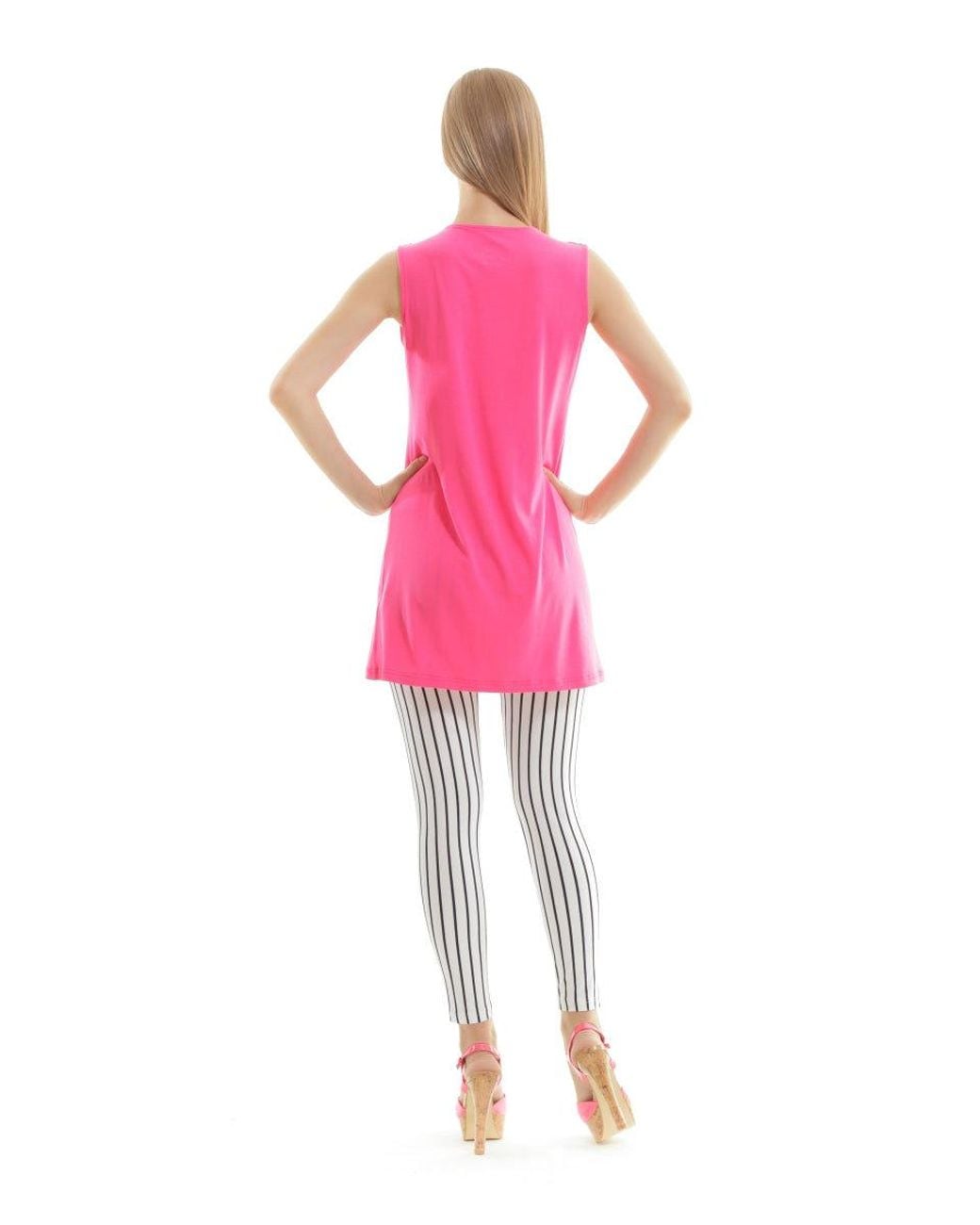 Conquista Pink Sleeveless Pleat Detail Tunic