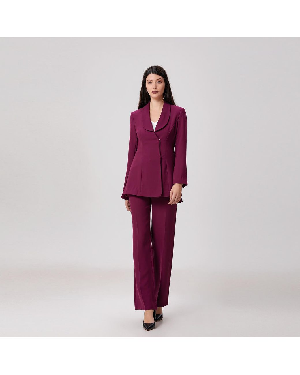Smart and Joy Purple Long Tailor Knot On Waist Blazer