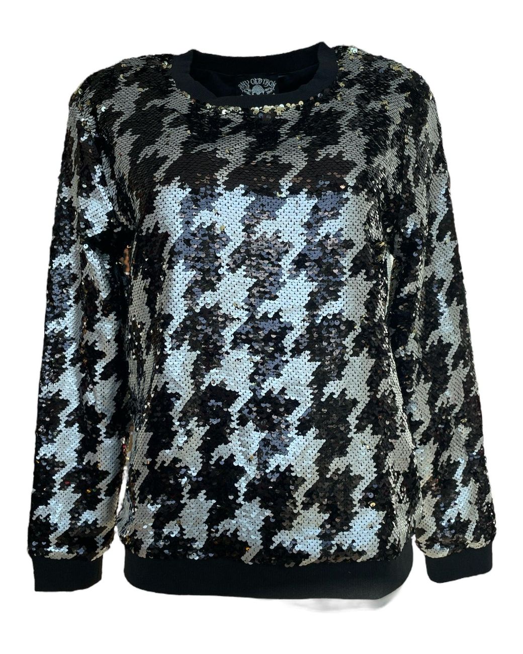 Any Old Iron Black Dogstooth Reversible Sequin Sweatshirt