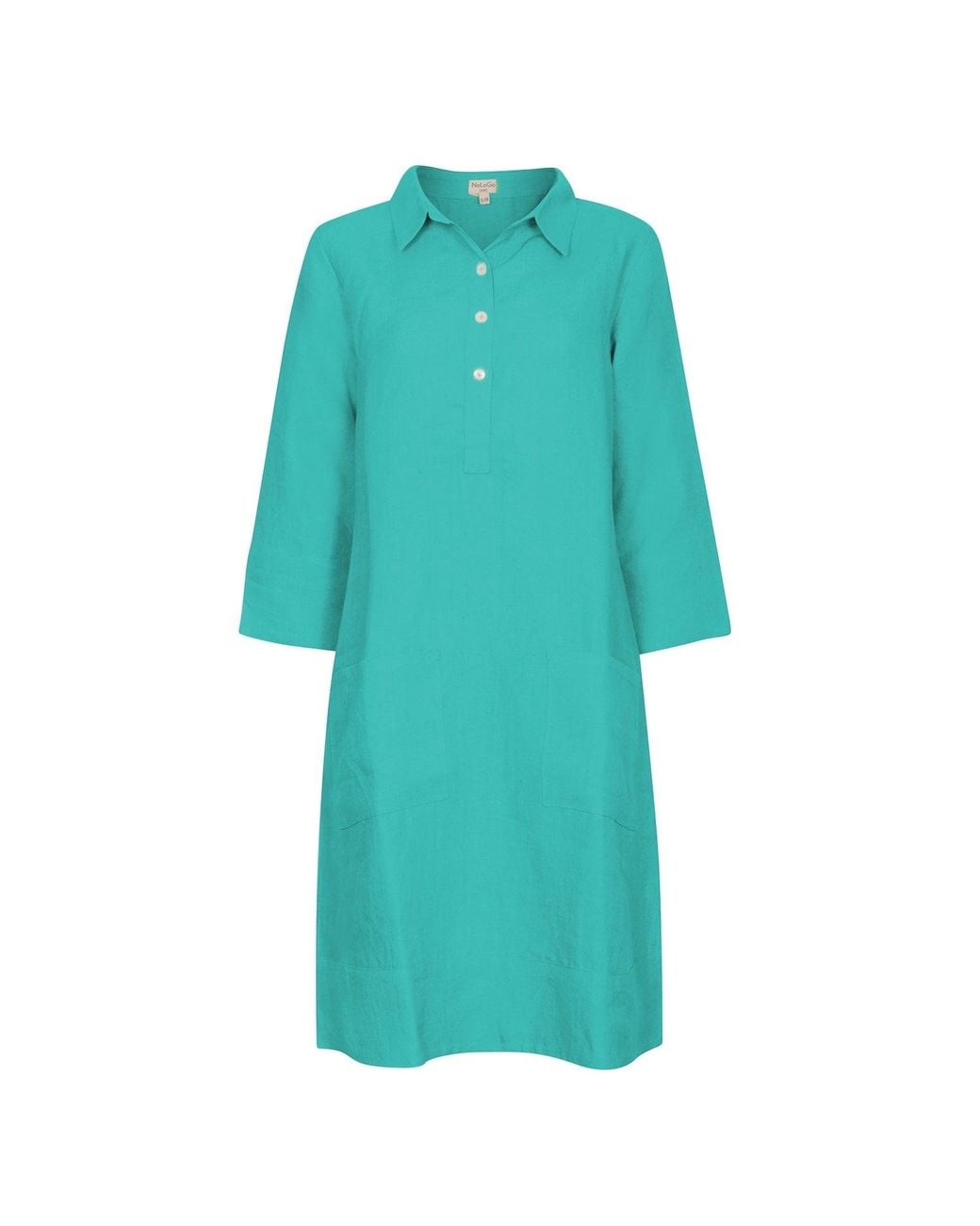 NoLoGo-chic Blue Up Town Linen Shirt Dress