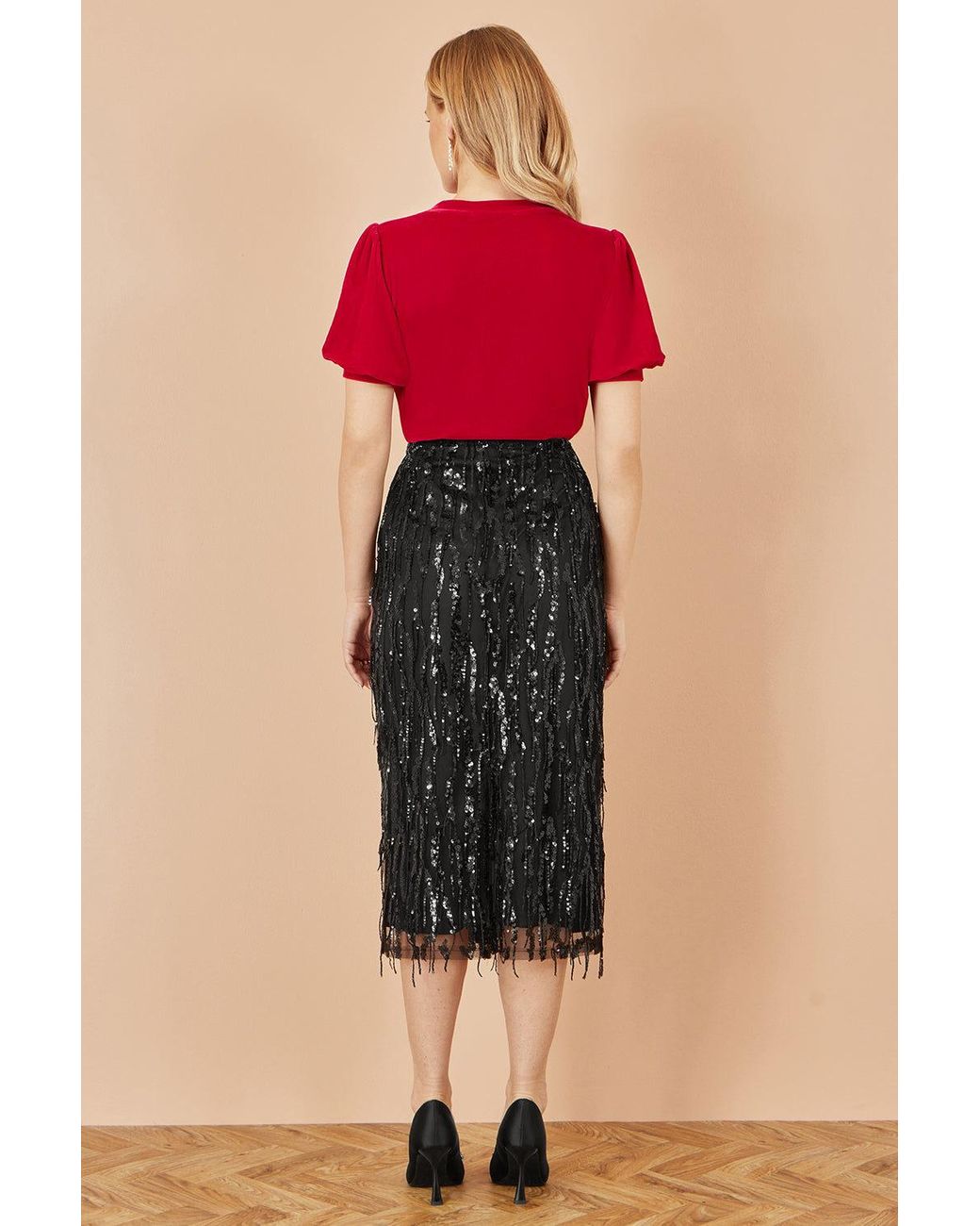 Yumi' Red Velvet Puff Sleeve Top