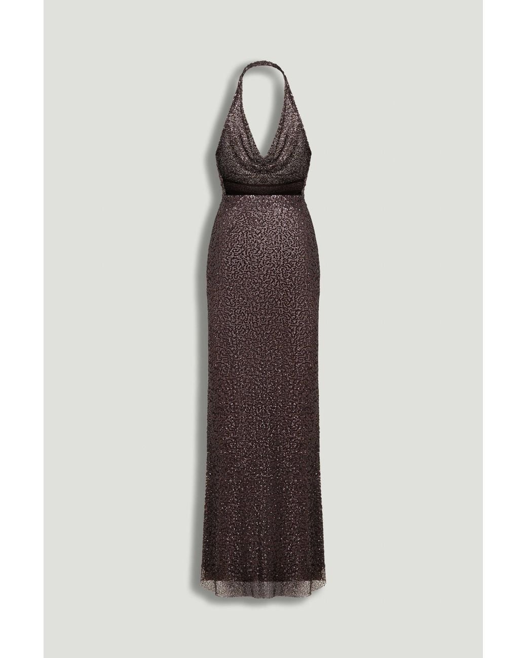 Nocturne Brown Off-Shoulder Sequin Embellished Maxi Dress