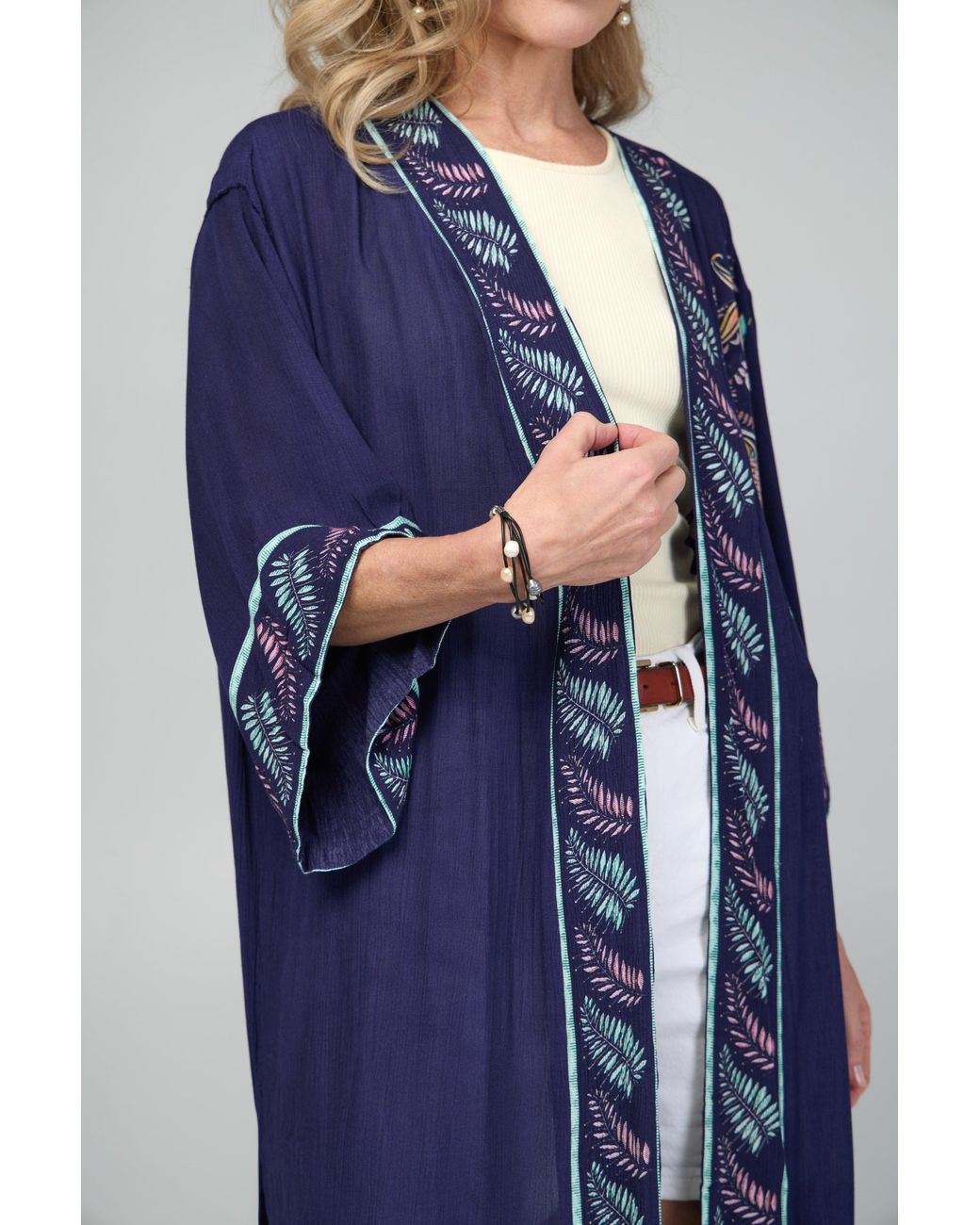 Saachi Blue Flowy Paisley Kimono Long
