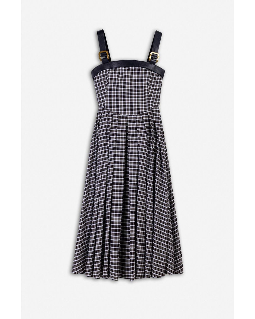 Nocturne Blue Buckle Strap Checked Midi Dress