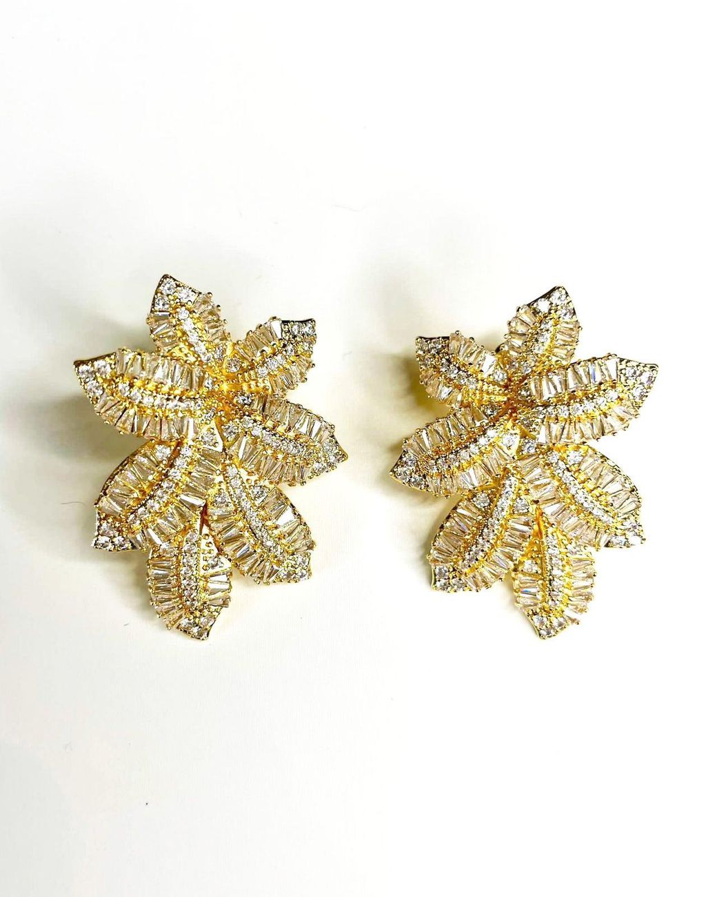 Crystals and Co Metallic Crystal Leaf Earrings