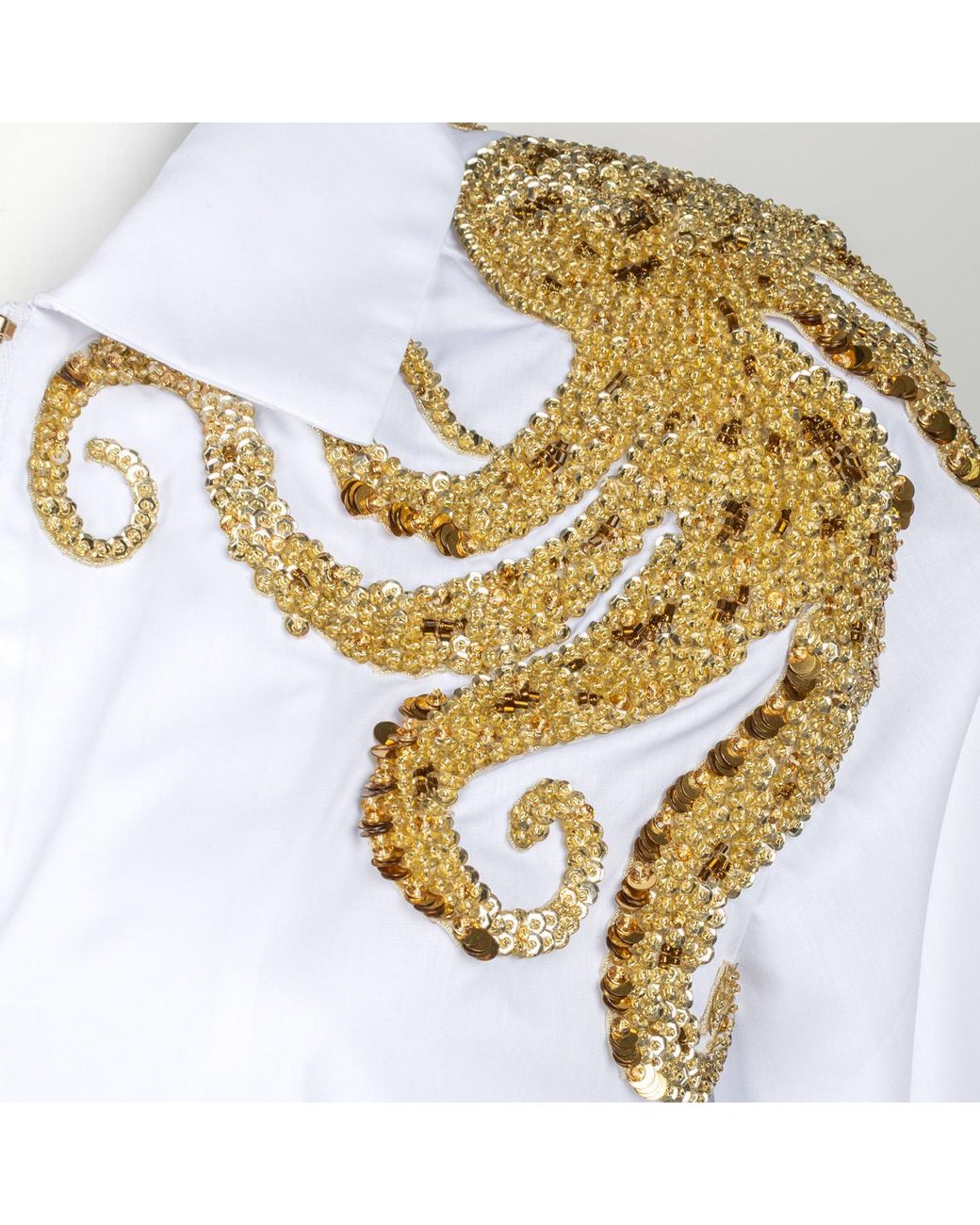 House of Laines London White Laines Couture Zip Shirt With Shoulder Octopus Embellishment
