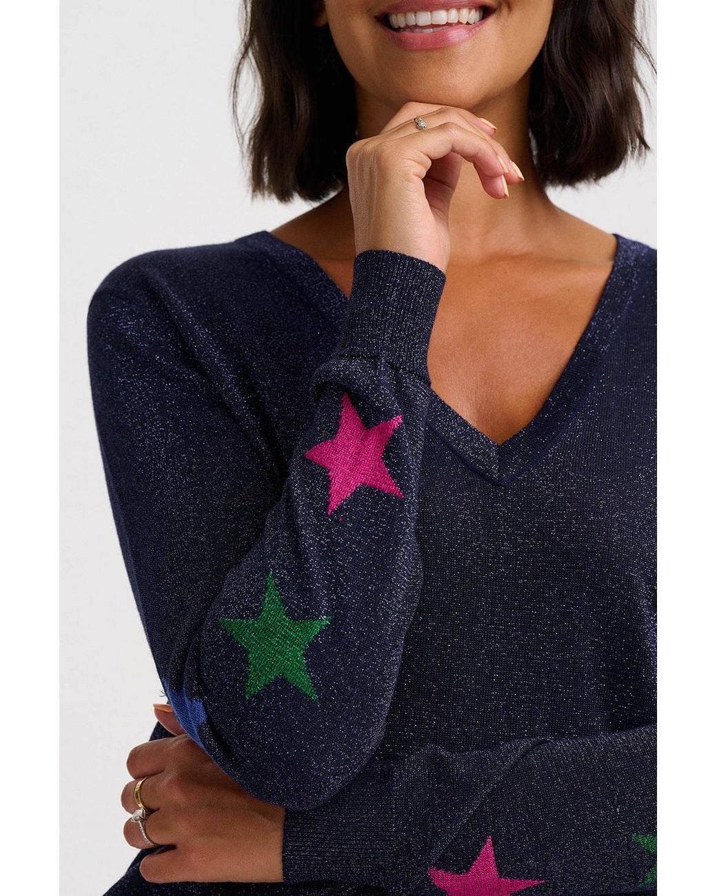 Sweater Making Machine Sugarhill Marcella Sparkly V-Neck Sweater Stars in Blue | Lyst