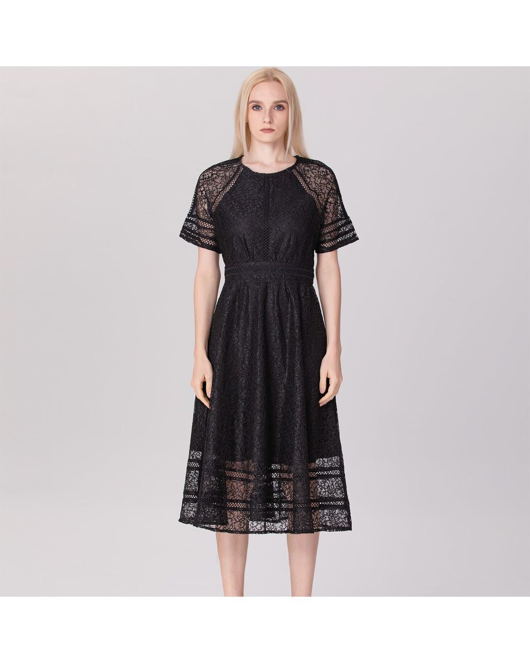 Smart and Joy Black All-Lace Flared Dress And Trims