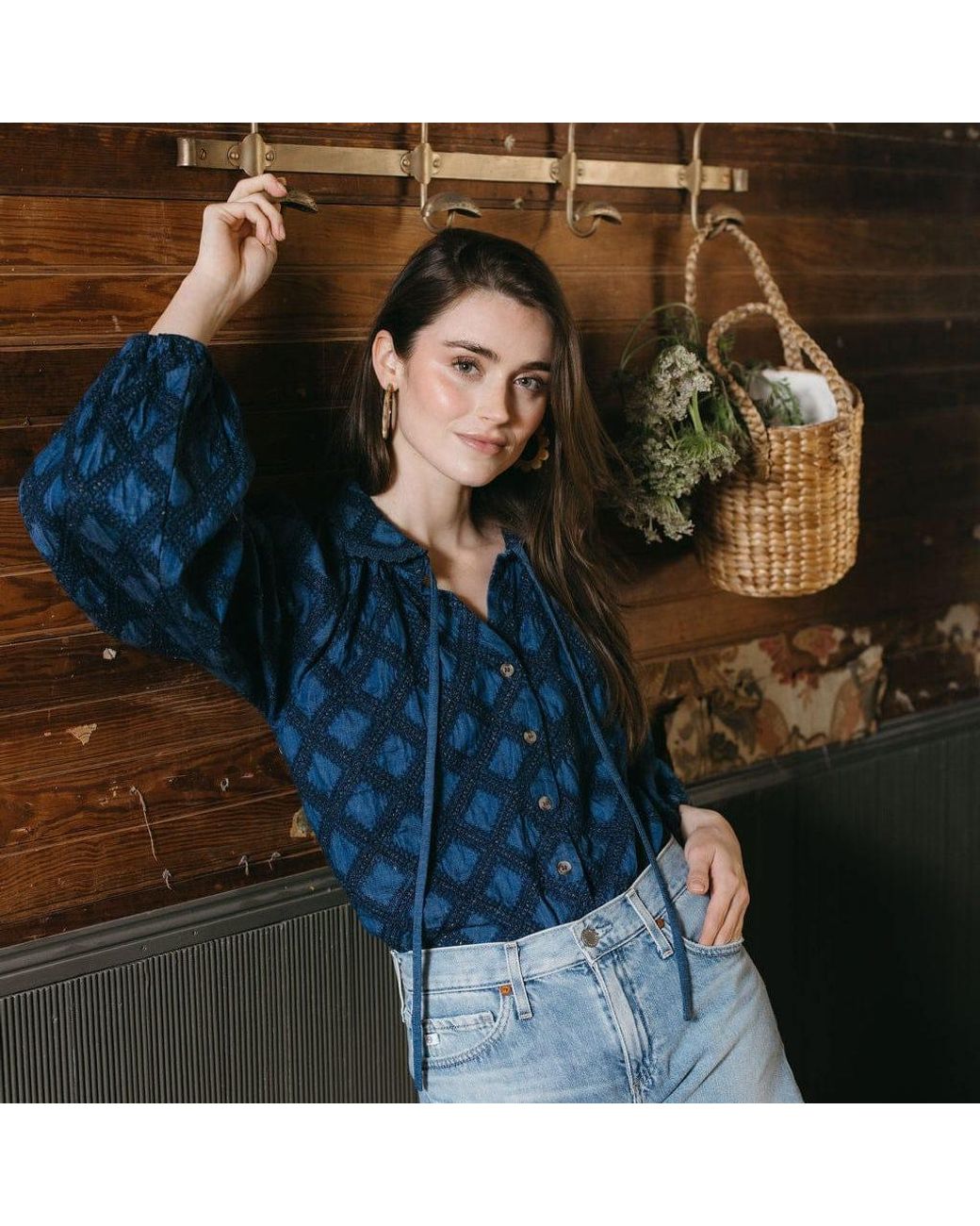 SUNSHINE TIENDA Blue Denim Eyelet Willa Top