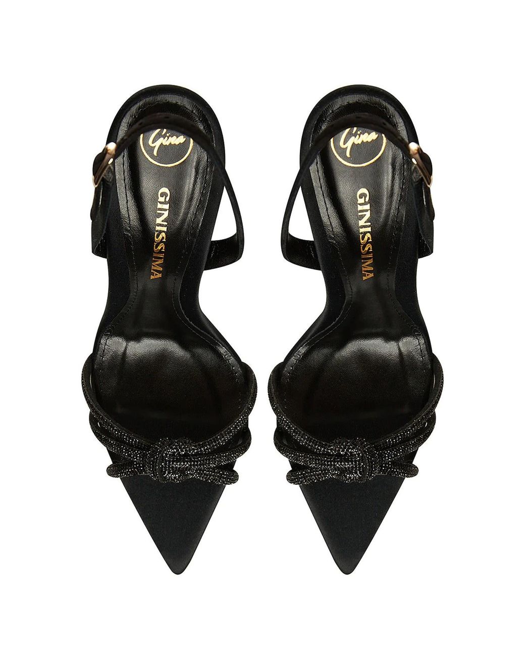 Ginissima Black Daisy Crystals And Satin Sandals